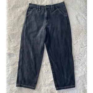 Lazy Oaf Faded Black White Contrast Stitch Happy Embroidered Denim Pants M Sz 34